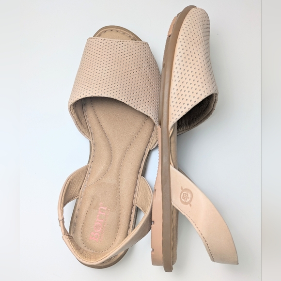 Born Trang Buff Beige Perforated Slingback Leather Sandals Womens Size 10 - Picture 11 of 14